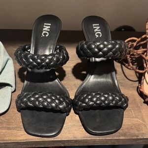 INC International Concepts Women's Black Double Braided Sandals
